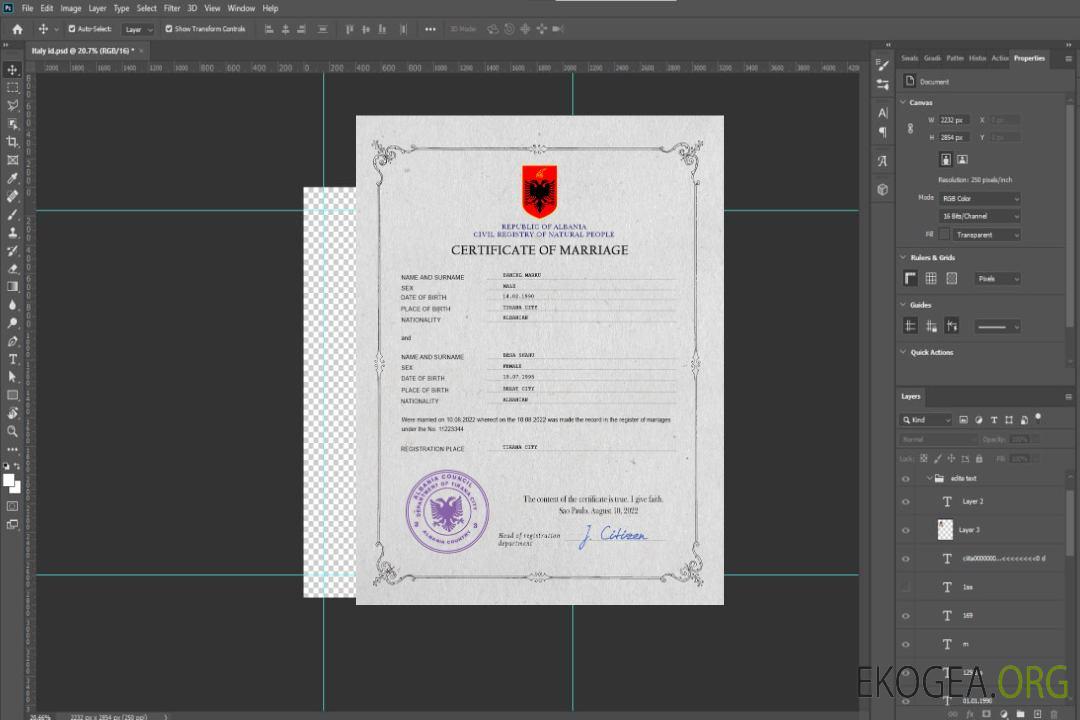 Modèle PSD de certificat de mariage en Albanie template Modèle PSD de certificat de mariage en Albanie template